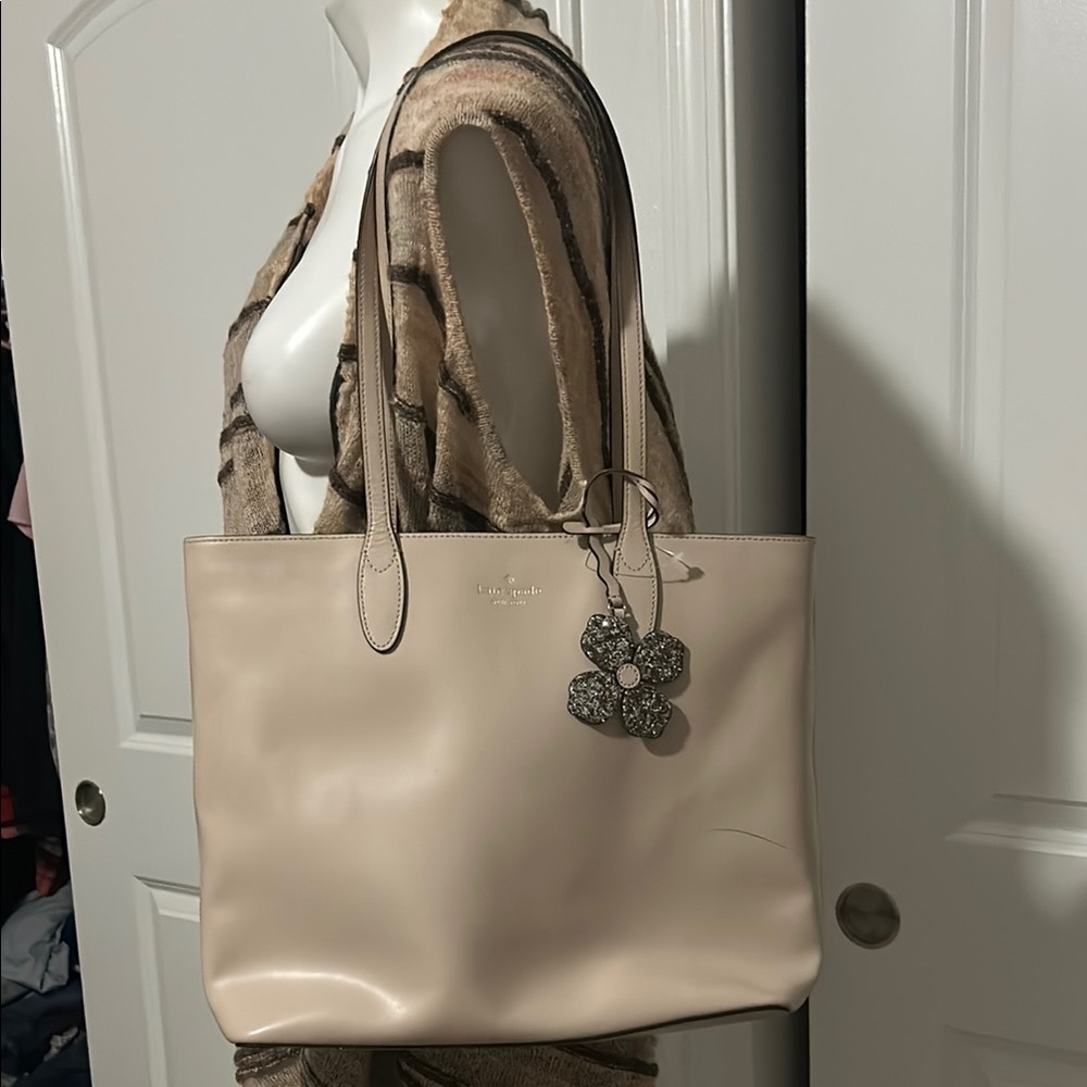 Kate Spade Cream Leather Tote with Metal Charms